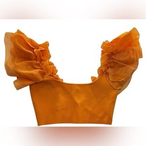 Zara Orange Ruffle Sleeve Crop Top